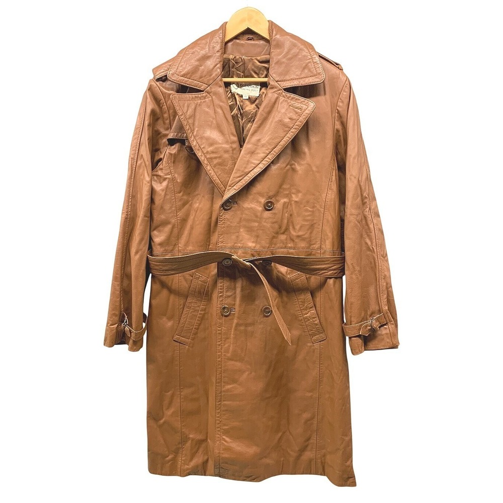 Deerskin Trading Post Belted Trench Coat Mens 42 L Brown Vintage Western Leather